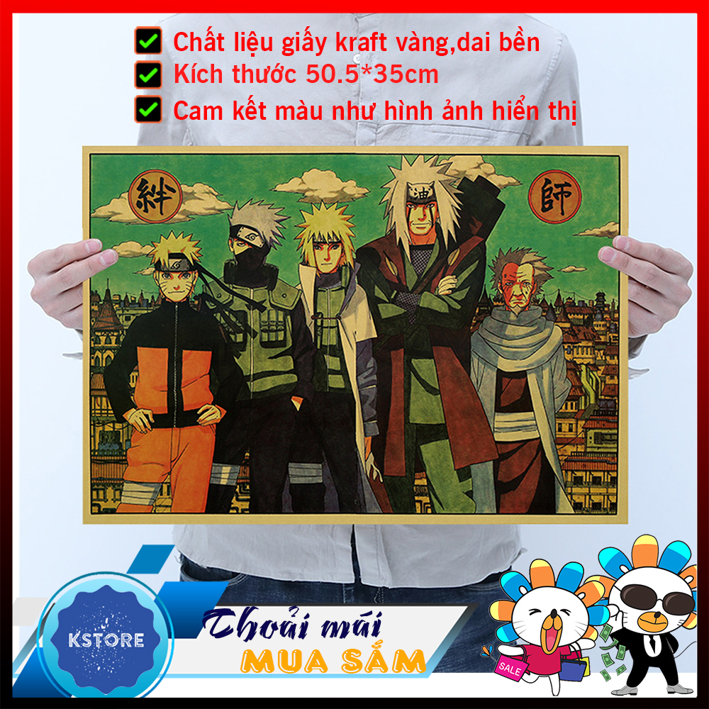 [B001] Tranh trang trí tổng hợp nhân vật Naruto - kakashi - jiraiya - minato Poster giấy Kraft 50.5*35cm - Tranh treo tường - poster treo tường trang trí phòng game - tranh giá rẻ - tấm áp phích trang trí phòng -KSTORE