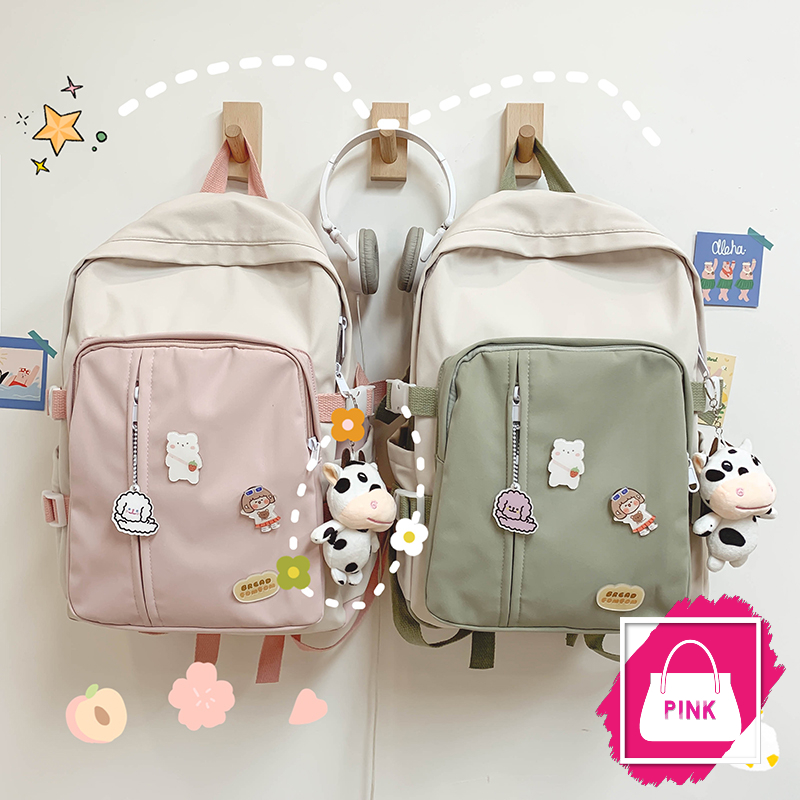 Balo nữ chất liệu vải canvas chống thấm nước tặng kèm sticker và móc khóa bò sữa P060221