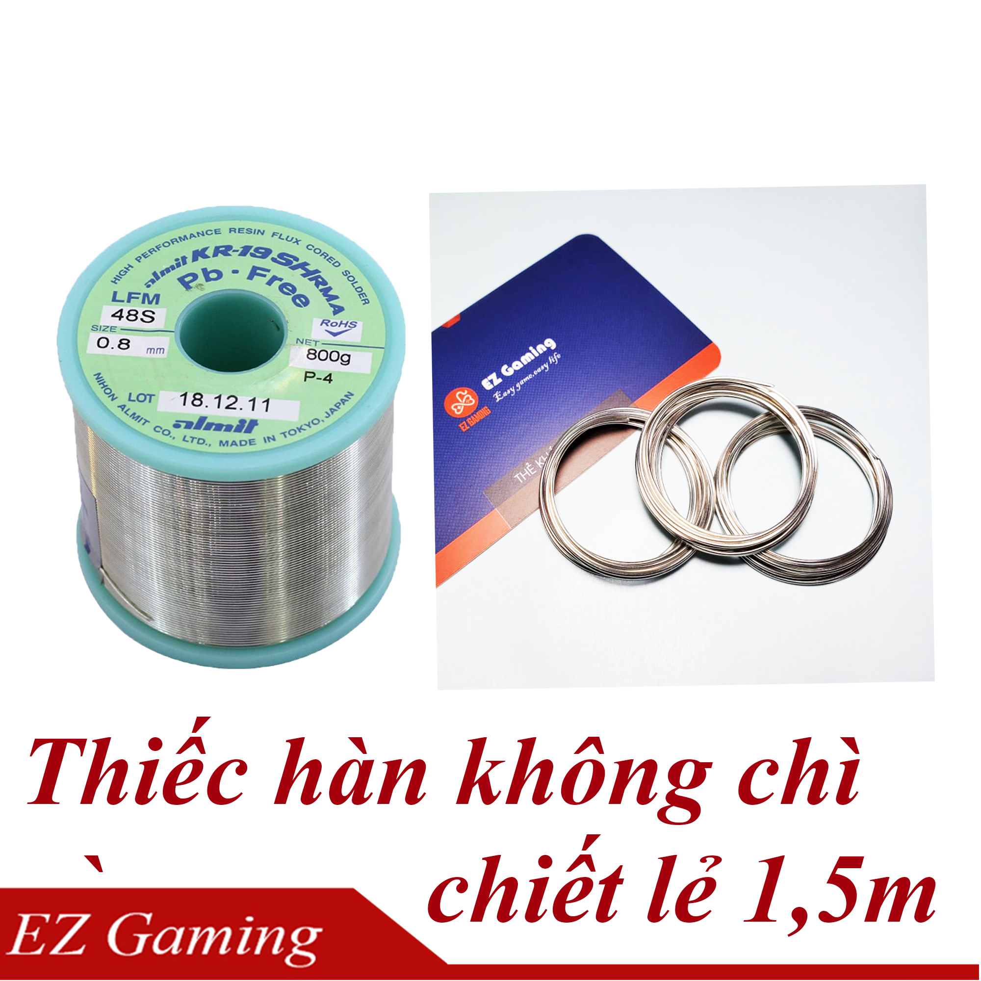 Thiếc không chì chiết lẻ Almit LFM-48S 0,8mm túi 1,5m, chì hàn chiết lẻ, thiếc túi chất lượng cao