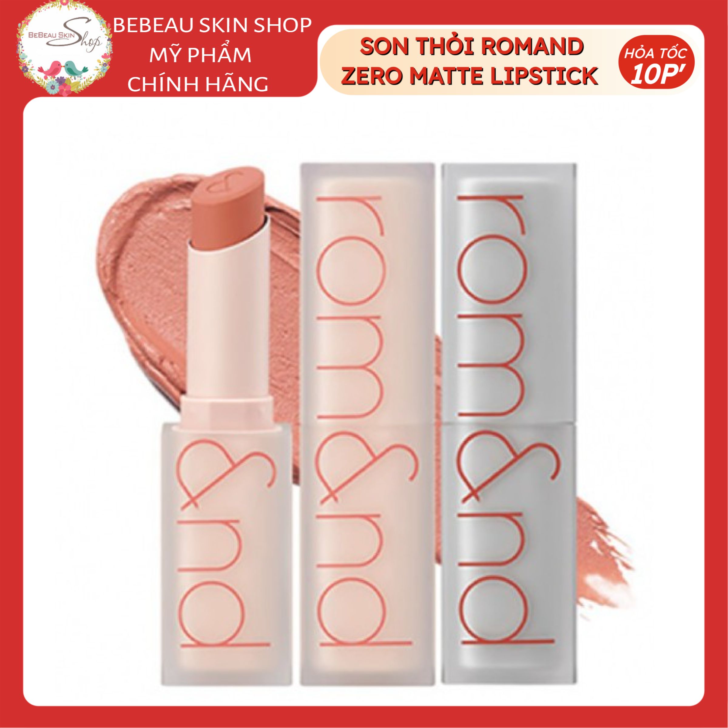 SON THỎI ROMAND ZERO MATTE LIPSTICK - SON Romand Zero Gram Matte Lipstick [Shell Beach Nude Collection] bebeau