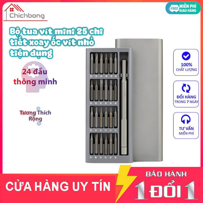 Bộ tua vít đa năng mini 24 đầu bỏ túi sửa chữa điện thoại, đồ điện tử, Bộ tua vít bỏ túi đa năng 24 đầu chất liệu thép sửa chữa máy móc, thiết bị điện tử, tuốc nơ vít vặn ốc sửa chữa đa năng