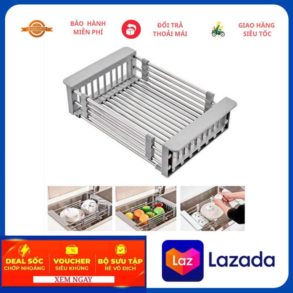 Kệ Inox Gác Bồn Rửa Chén Co Giãn Thông Minh, Giá Inox Gác Bồn Rửa Chén Điều Chỉnh Kích Thước, Kệ Kê Bồn Rửa Chén,Giỏ Inox Để Rau Củ Quả, Chén Bát Ráo Nước Vô Cùng Tiện Lợi