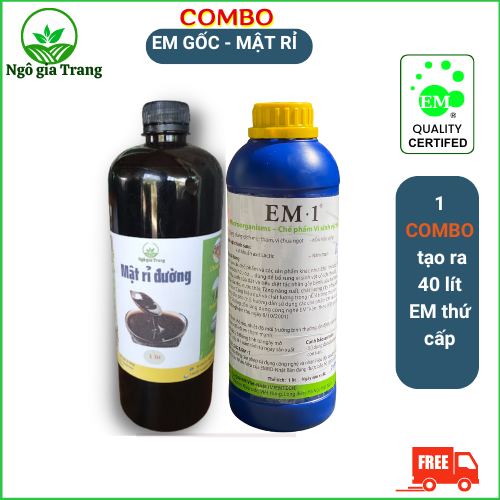 COMBO [1 lít chế phẩm sinh học EM gốc Việt Nhật và 1 lít Mật rỉ đường]. Ủ được 40 lít EM thứ cấp Nuôi cấy vi sinh, ủ rác thải nhà bếp, ủ phân chuồng, xử lý nước ao nuôi, nước thải, Ủ dịch chuối trứng sữa đậu nành