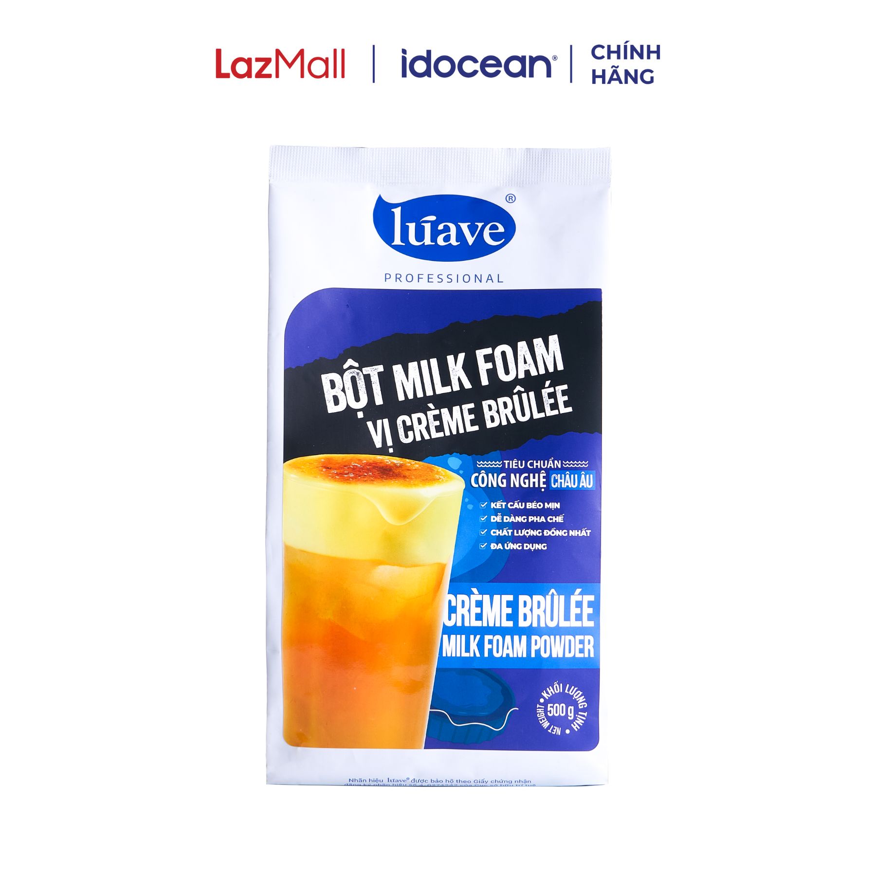 Bột Milk Foam Creme Brulee Lúave - Vị kem trứng caramel chuẩn Pháp, topping cho trà sữa, trà trái cây, cà phê