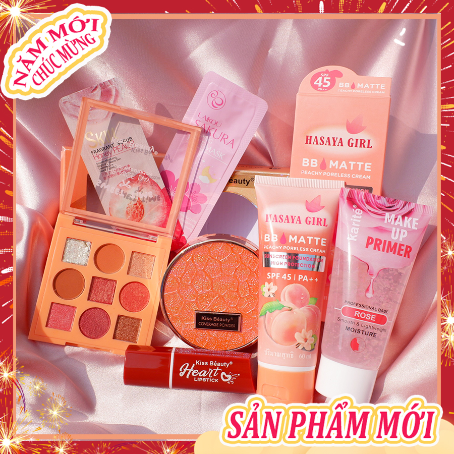 [HCM]【Kiss Belle Shop】Trọn bộ mỹ phẩm Chuẩn 7 món cơ bản giá tốt(Kem cách ly Trong suốt+kem BB+Bảng Mau măt+Phấn trang điểm hai lớp+Son môi+Mặt nạ+Gel tẩy tế bào chết)