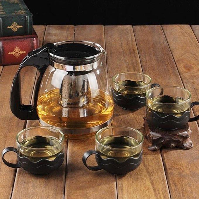 Bình Pha Trà, Cafe Glass TeaPot Cao Cấp 700ml Tặng Kèm 4 Ly Sang Trọng - Bình Pha Trà có lõi lọc trà inox - Bình pha chế trà cafe tiện lợi 2in1 đẳng cấp sang trọng - Bộ Bình Lọc Trà Thủy Tinh