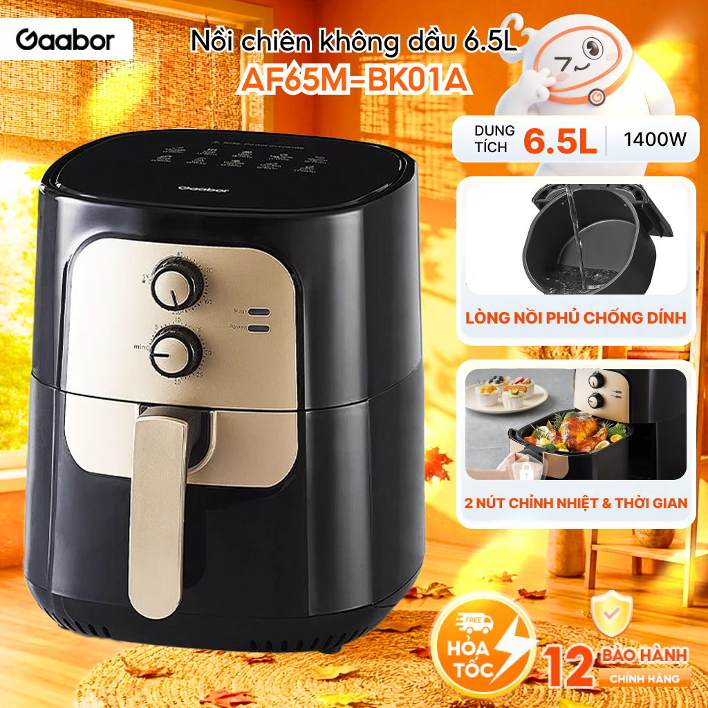 Nồi chiên không dầu GAABOR 6.5 lít AF65M-BK01A công suất 1400W vỉ chiên rời tách dầu - Bảo hành 12 tháng 1 đổi 1