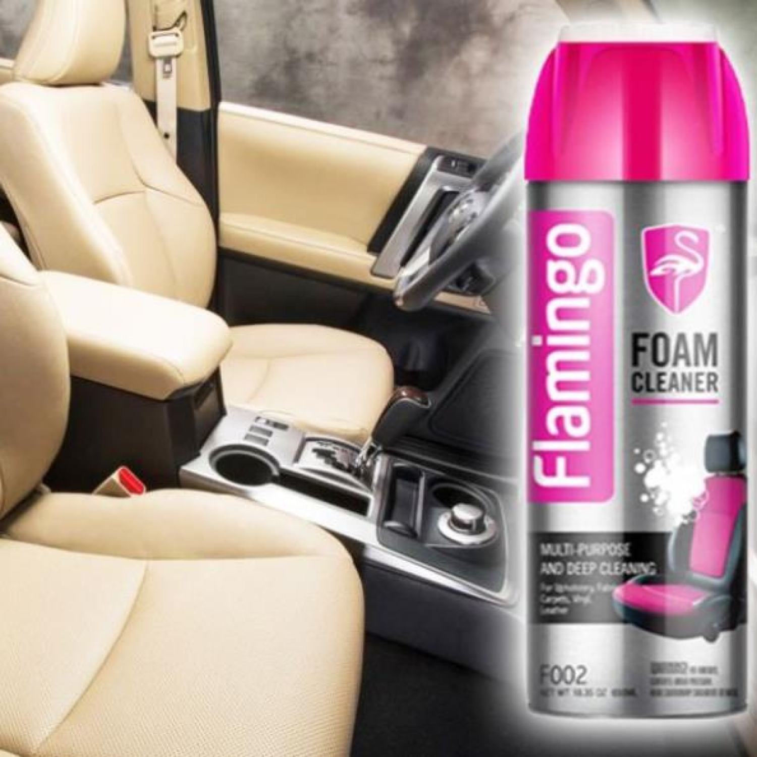 Chai xịt bọt vệ sinh ghế da - bình xịt nội thất ô tô, chai vệ sinh ghế sôpha flamingo 650ml