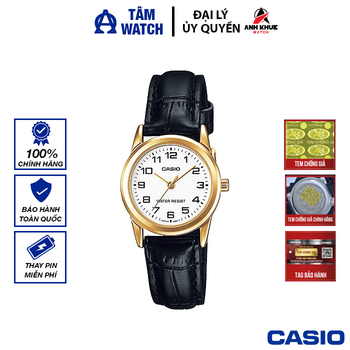 Đồng hồ nữ dây da casio standard chính hãng anh khuê ltp-v001gl-7budf
