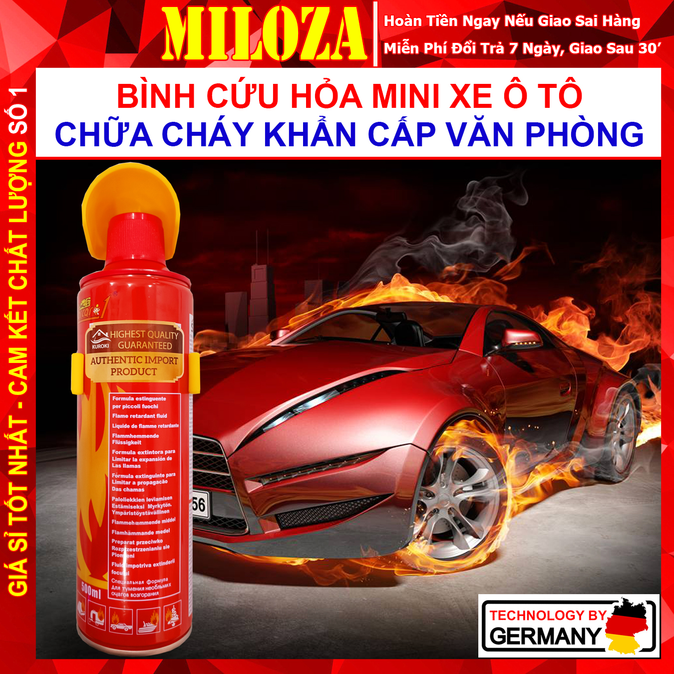 Bình Cứu Hoả Mini - Bình Chữa Cháy Mini - Bình Cứu Hỏa Mini Ô tô Xe Máy - Dập Lửa, Khẩn Cấp, Vòi Phun Xa - Foam Exstinger - MILOZA
