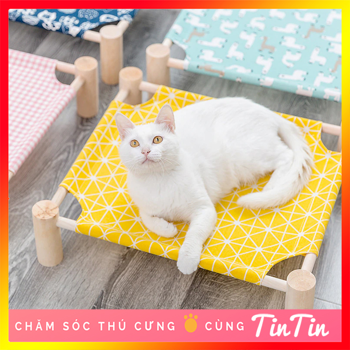 Giường nằm cho mèo - võng nằm chân gỗ cho mèo