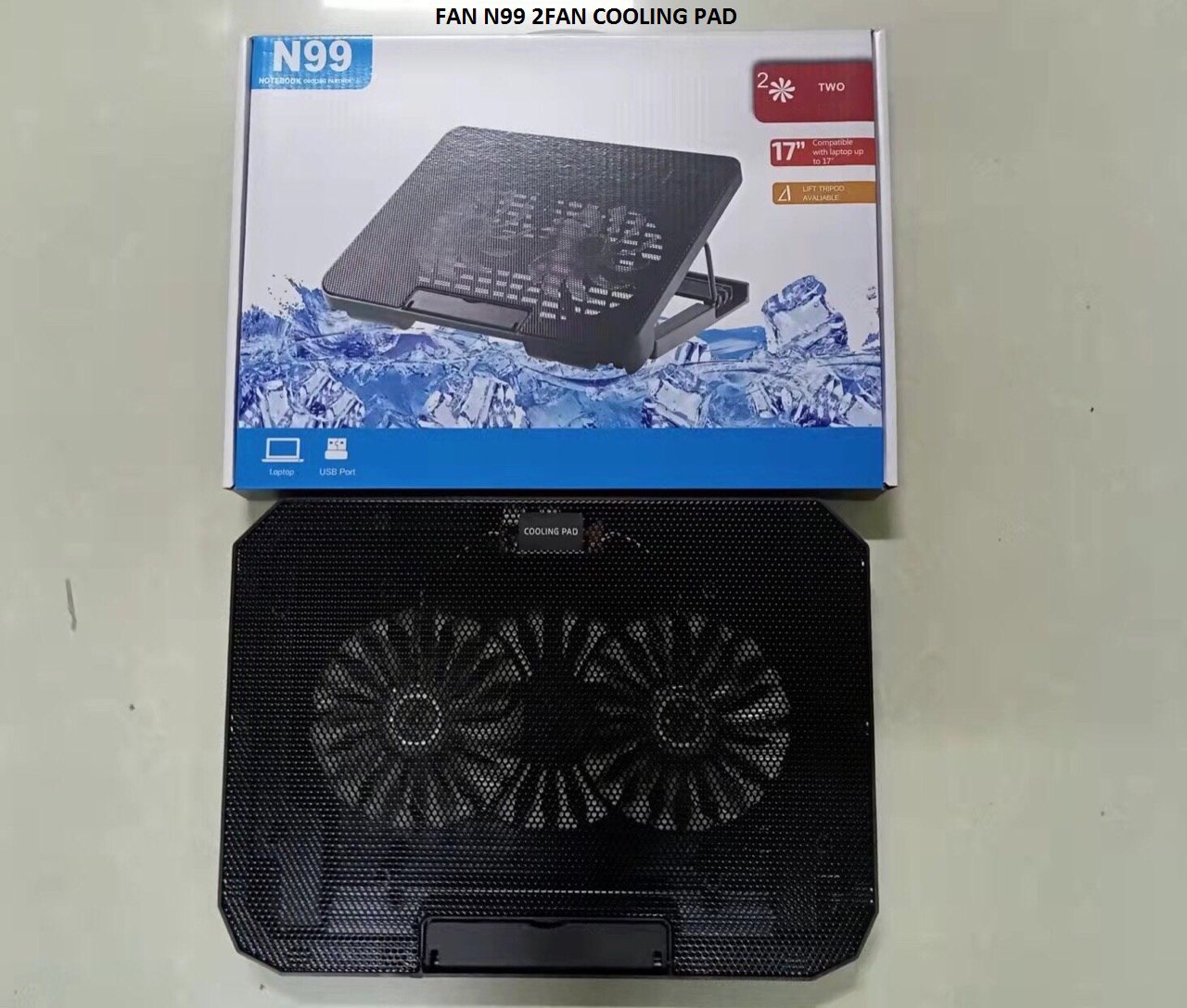 Đế tản nhiệt tuỳ chỉnh độ nghiên cho laptop có đèn led N99 - 2 quạt  dùng cho Laptop từ 14 -17 inch