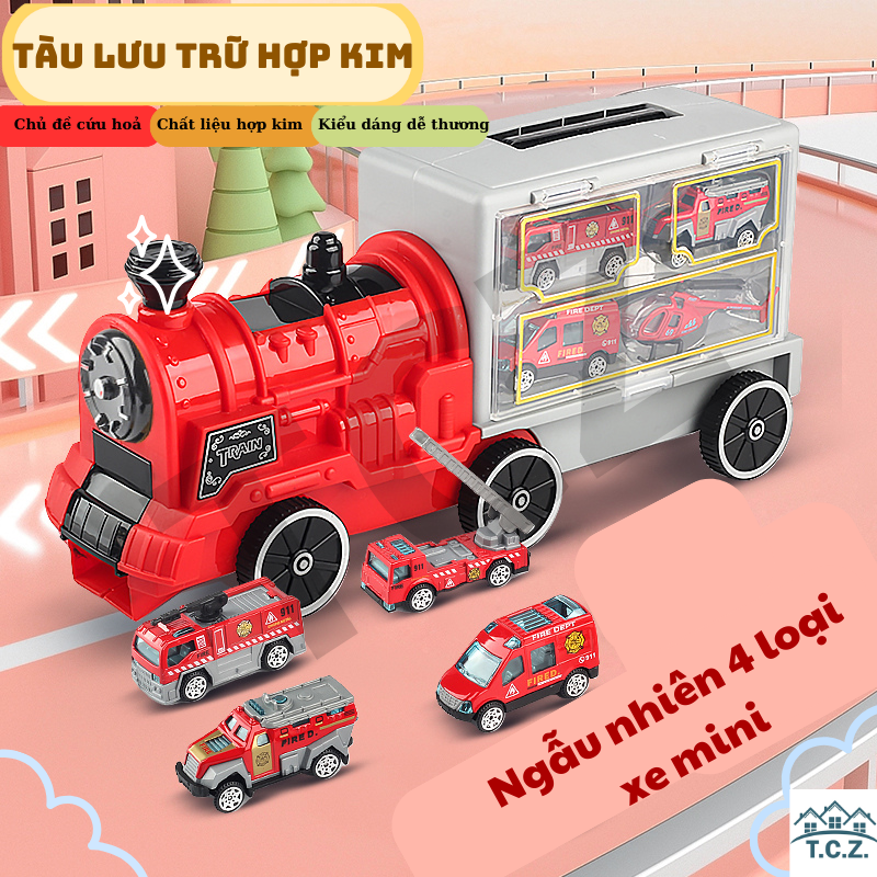 TCZ Nhiều mẫu mô hình xe đồ chơi trẻ em, xe mô hình tàu lửa kèm 4 xe nhỏ hợp kim chủ đề công trình, xe tải thu thập kèm 6 xe nhỏ cứu hoả và xe quân sự, xe tầng vận chuyển kèm 6 xe mini, bộ xe đồ chơi cho bé trai, bộ quà tặng cao cấp cho các bé.
