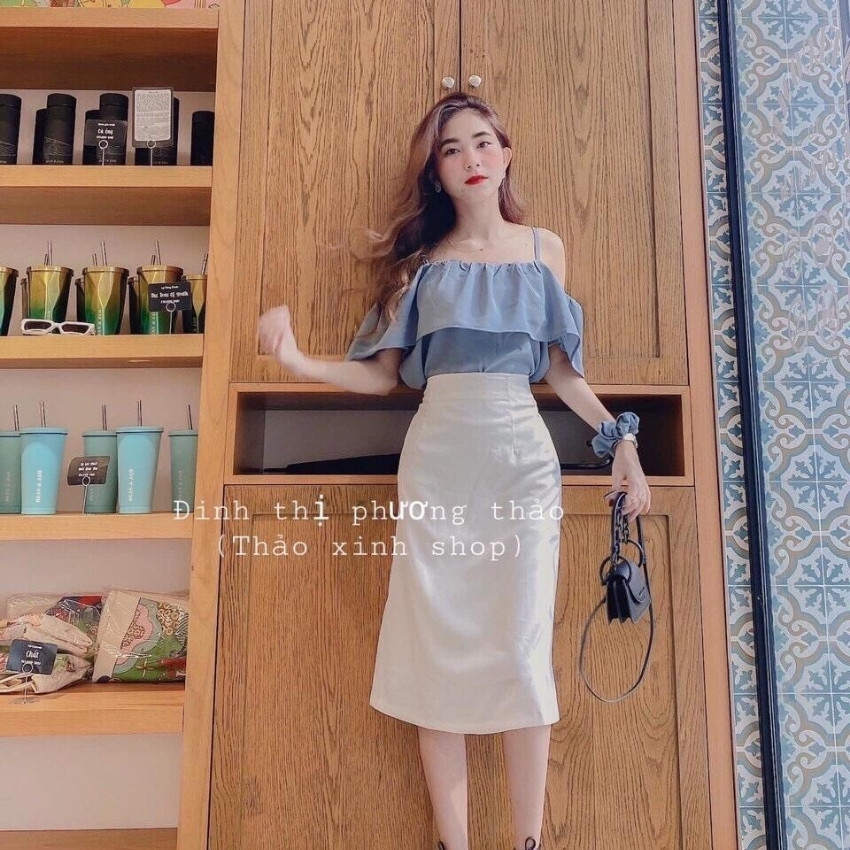 [freeship]set váy nữ đi đám cưới - set váy hai dây nữ dể thương gồm áo bét vai và chân váy trắng dài chất liệu lụa kate phù hợp đi tiệc đi du lịch đi chơi -GIRLY STORE