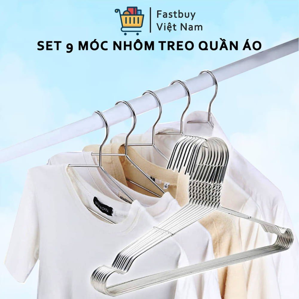 Combo 9 móc nhôm treo quần áo người lớn - Vỉ 9móc nhôm treo quần áo chất liệu nhôm tốt bền đẹp, thiết kế tiện dụng, là sản phẩm thiết yếu của mọi nhà.