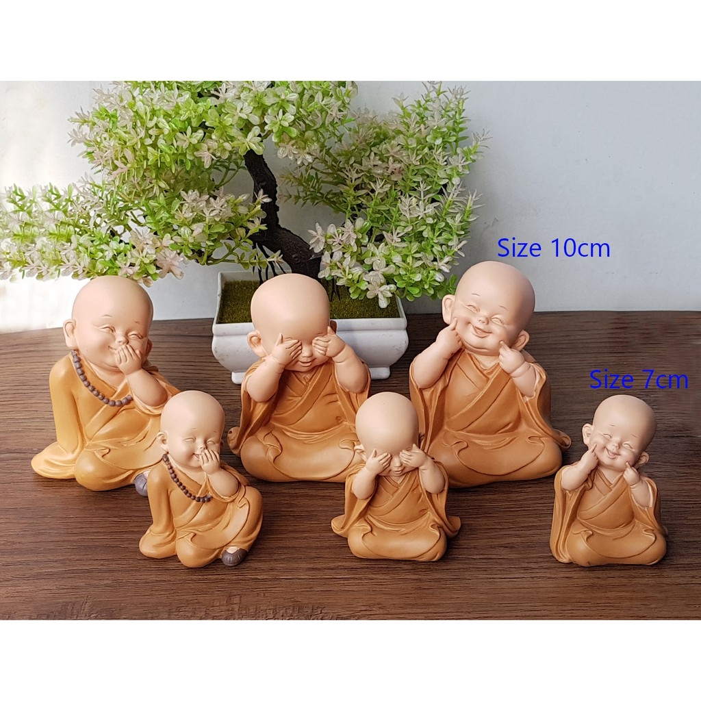 🔥 [SALE] 🔥 Bộ 03 chú tiểu tam không áo nâu yêu đời trang trí nhà cửa,ôtô - mẫu ngồi