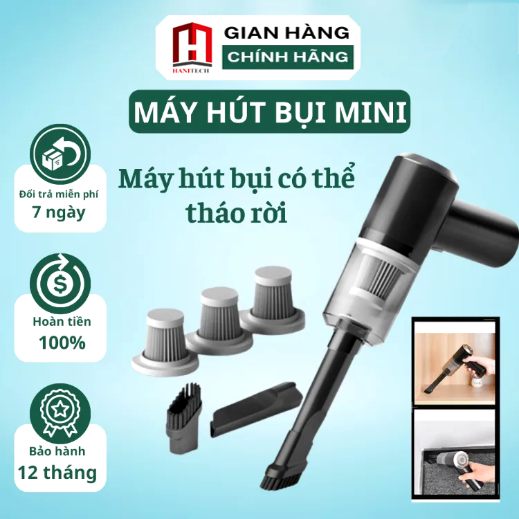 Máy hút bụi cầm tay mini lực hút siêu mạnh hút bụi ô tô giường đệm sạc USB