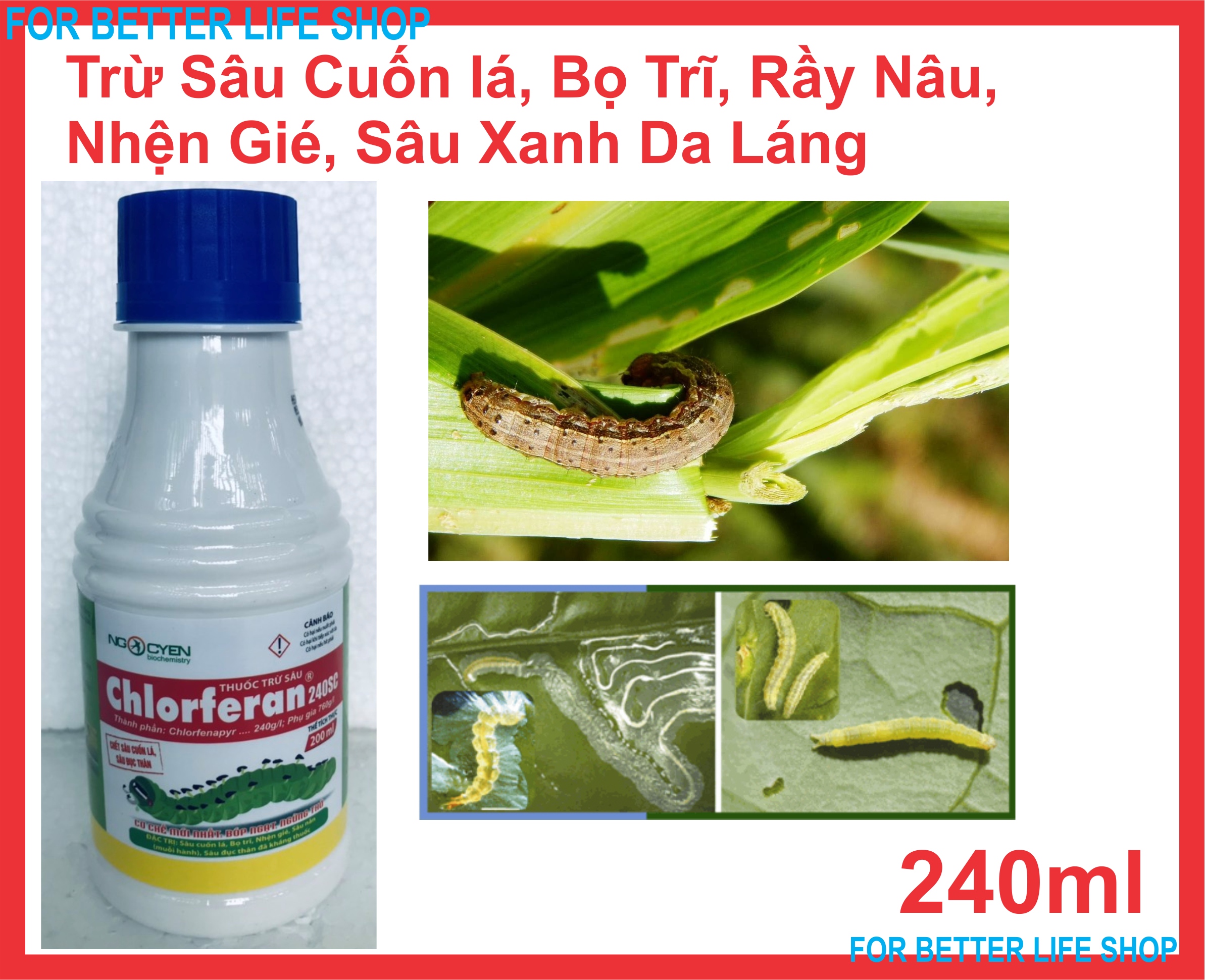 Trừ Bọ Trĩ, Sâu cuốn lá, sâu đục Thân, Nhện gié trên cây trồng Chloferan 240SC chai 240ml