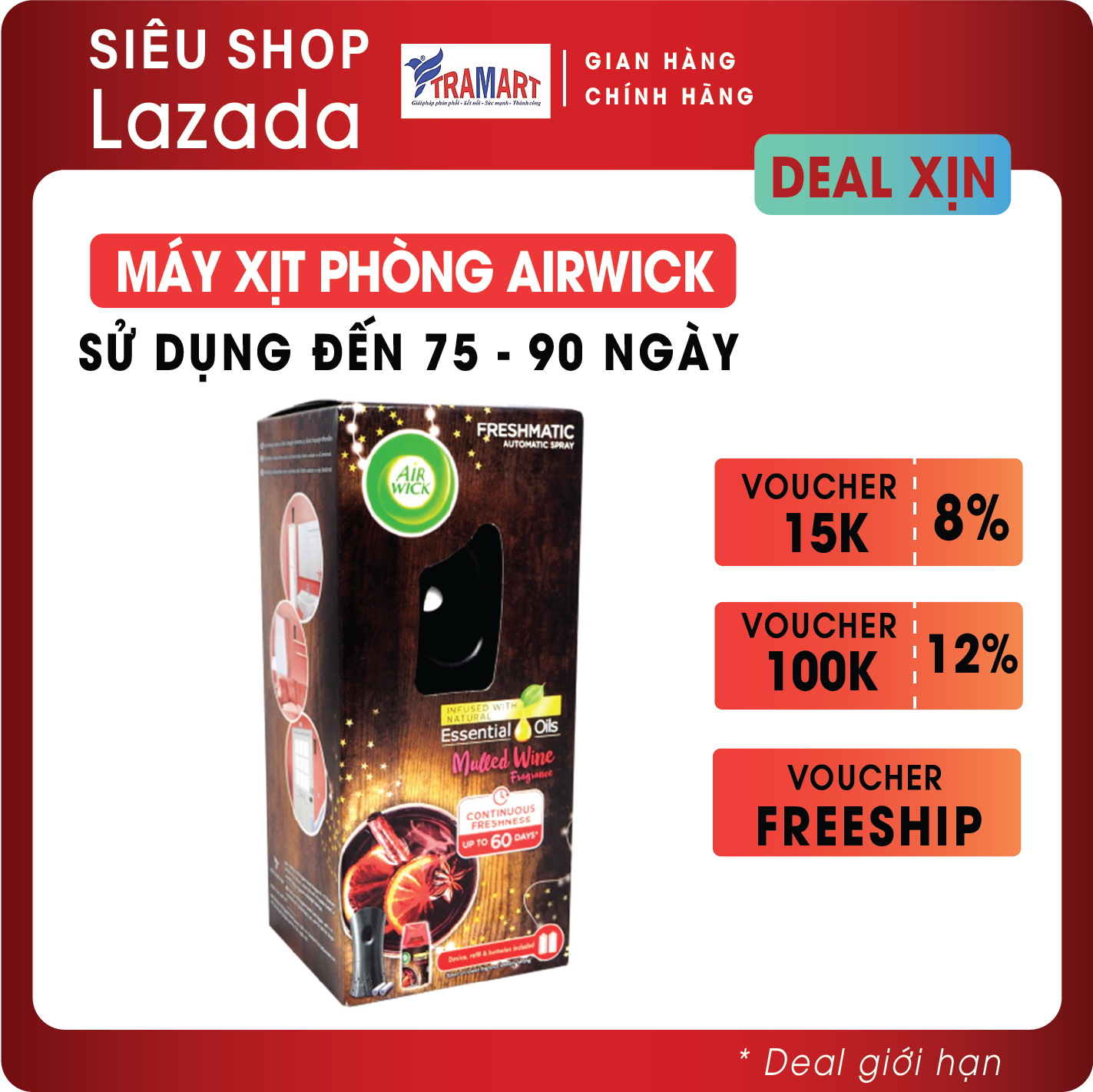 Máy xịt thơm phòng tự động Airwick AWK0497 Mulled Wine 250ml