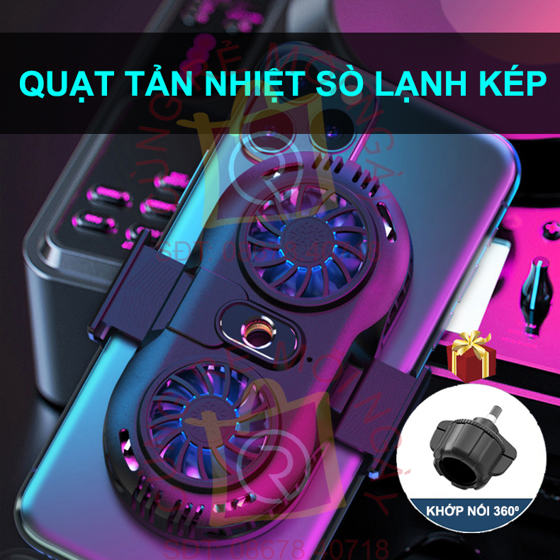 Quạt tản nhiệt điện thoại sò lạnh kép AH102 - Quạt tản nhiệt sò lạnh bán dẫn dùng cho đèn livestream và gimbal