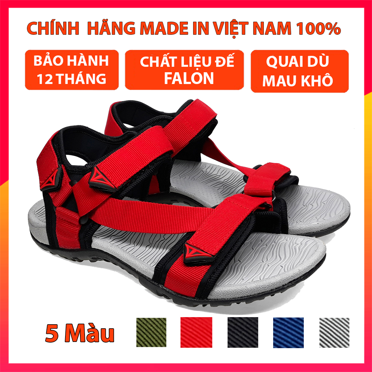 Giày sandal quai hậu nam nữ Việt Thủy kiểu dáng thời trẻ em và người lớn trang đỏ VT02