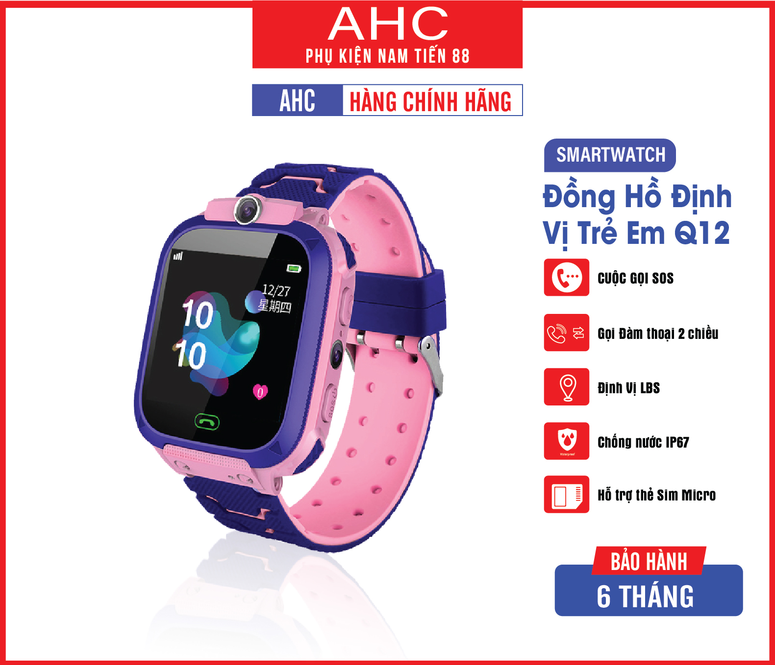 Đồng hồ định vị trẻ em Q12 1.44 inch sạc hít nam châm lắp được sim