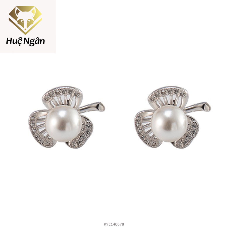 Bông tai nữ trang sức bạc Ý 925 Huệ Ngân - Ngọc trai cỏ ba lá RYE140678