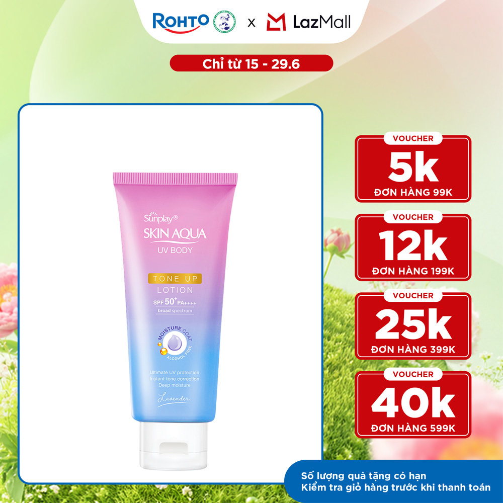 Kem chống nắng nâng tông body Skin Aqua dưỡng thể sáng mịn Sunplay Skin Aqua UV Body Tone up Lavender Lotion SPF 50+ PA++++ 130g