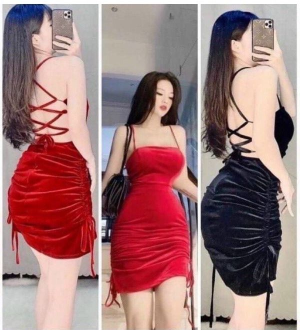 [HCM]ĐẦM NHUNG DÂY XÍCH NHÚN SƯỜN RÚT DÂY ĐẦM CÓ MOT NGỰC XỊN XÒ M2ĐE7