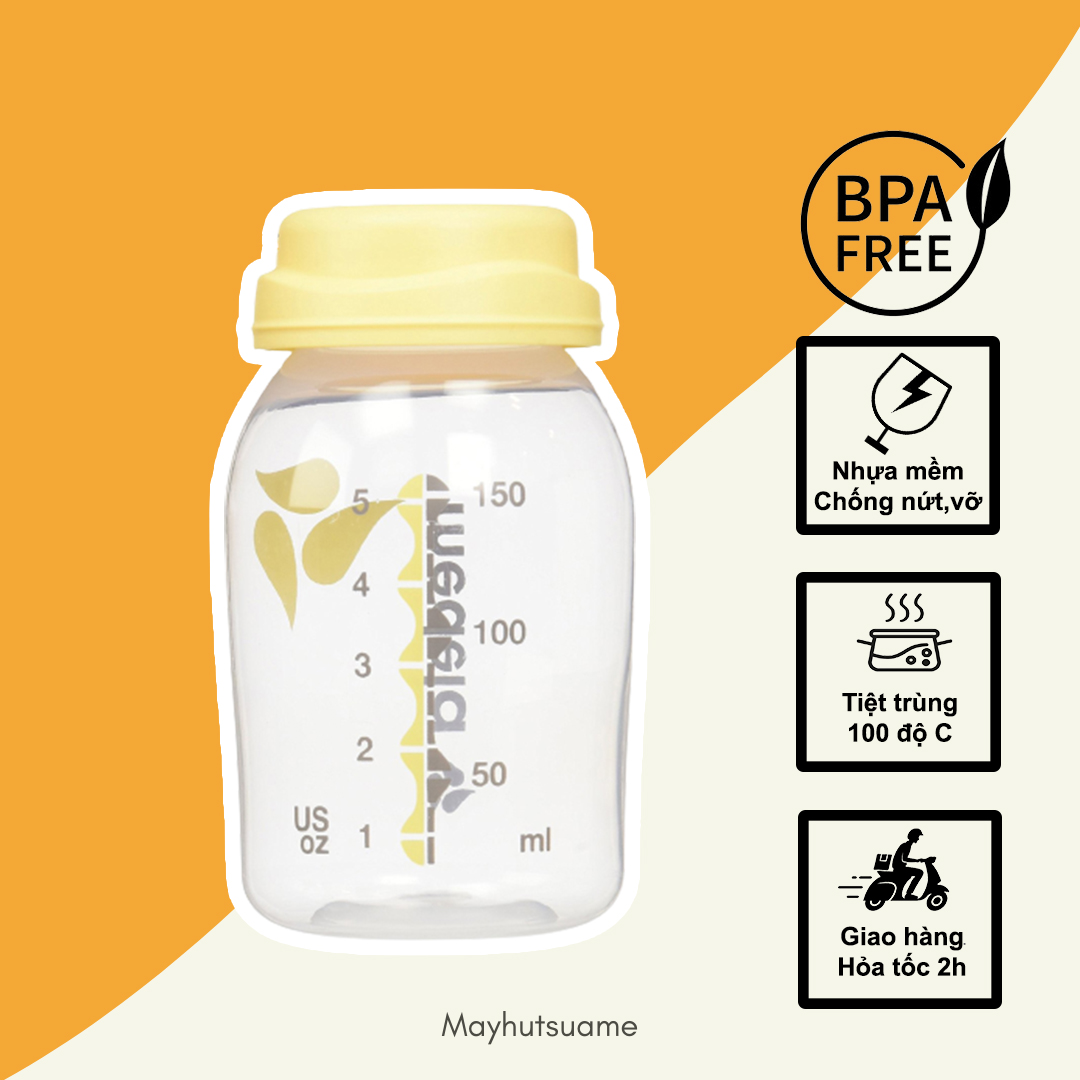 Bình trữ sữa Medela 150ml logo màu vàng - phù hợp với tất cả máy hút sữa Medela