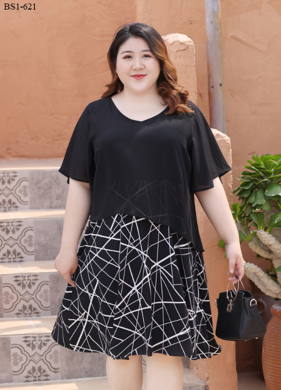 Đầm họa tiết phủ voan trung niên bigsize - BS1-621