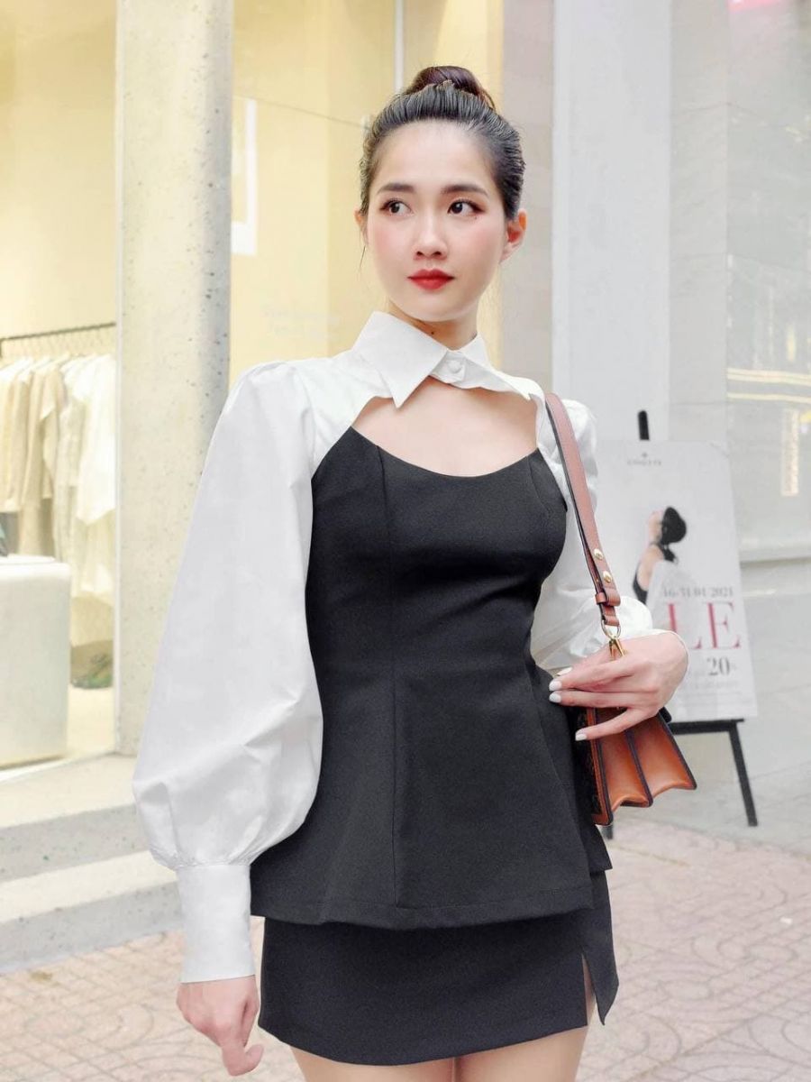 Áo peplum cổ sơ mi