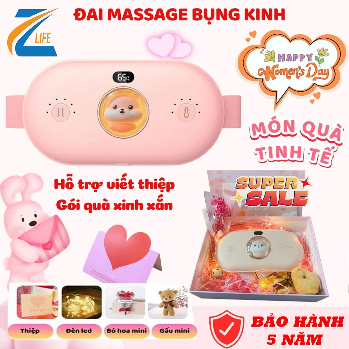 Đai Massage bụng Đa Năng Làm Ấm Bụng Kinh, Giảm Đau, Tự Động Tắt, Pin 2500mAh - set quà tặng xinh xắn tặng người yêu sinh nhaaqtj valentin