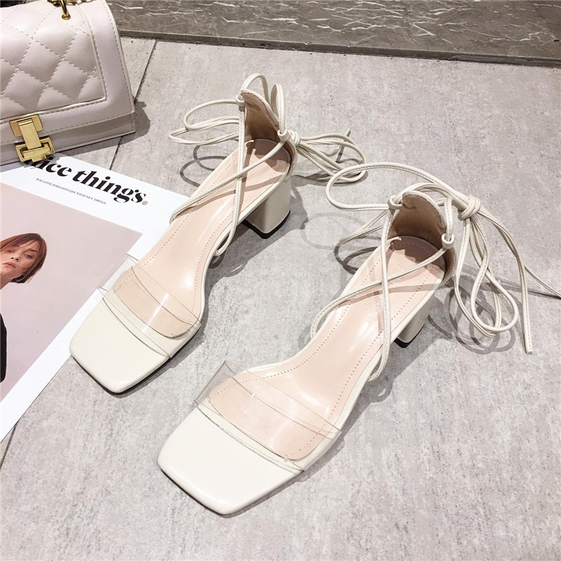 Sandal cột dây đế vuông cao 5cm kiểu dáng bánh bèo TDS27