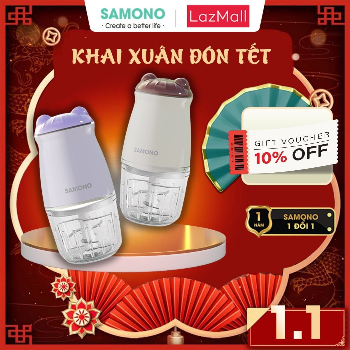 (BH 1 Năm)Samono Máy xay thực phẩm mini đa năng, 6 lưỡi dao, dung tích 300ml, công suất 200w, xay nhuyễn cho bé tốt SW-MC200/SW-099/SW-MC200S
