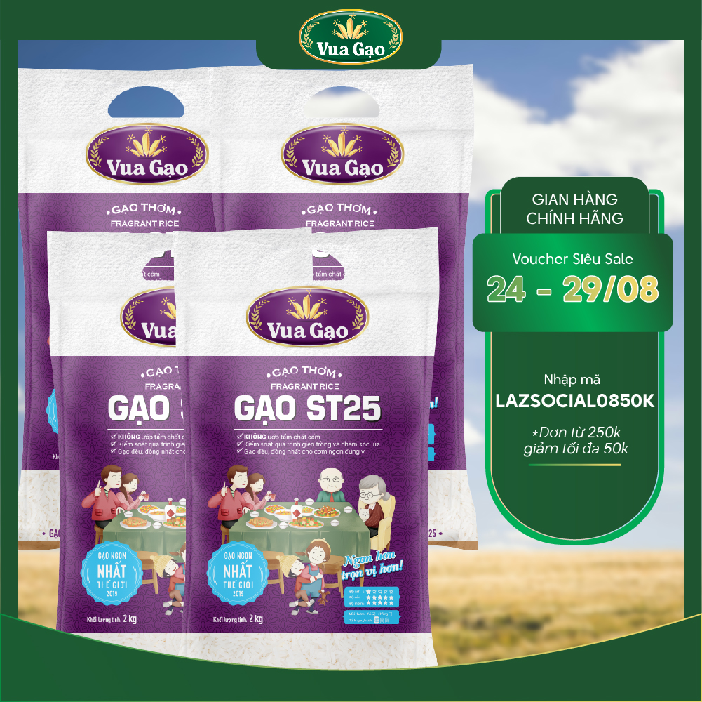 Combo 4 túi gạo st25 túi 2kg - chính hãng vua gạo - gạo thơm ngon, dẻo nhiều, vị đậm đà - top 1 thế giới 2019