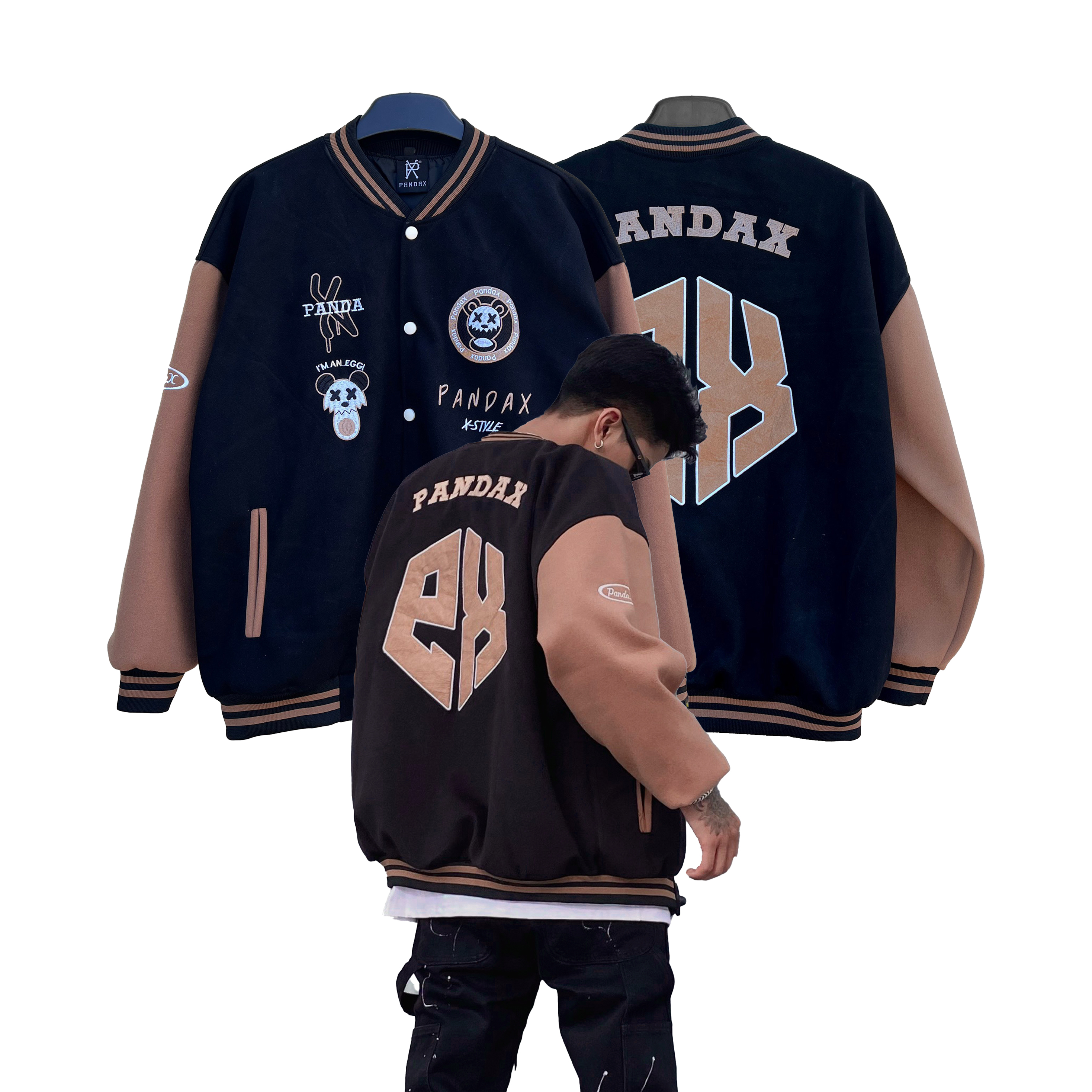Áo bomber local brand nam nữ form rộng hãng Pandax , varsity jacket 2 lớp lót dù , áo khoác bóng chày chất dạ ép logo thêu nổi  - Gin Store