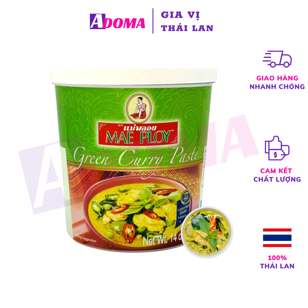 [HCM]Sốt gia vị cà ri xanh Thái Lan ADOMA đậm đặc - Bột cà ri Thái Green Curry Paste Mae Ploy 400g น้ำพริกแกงเขียวหวาน