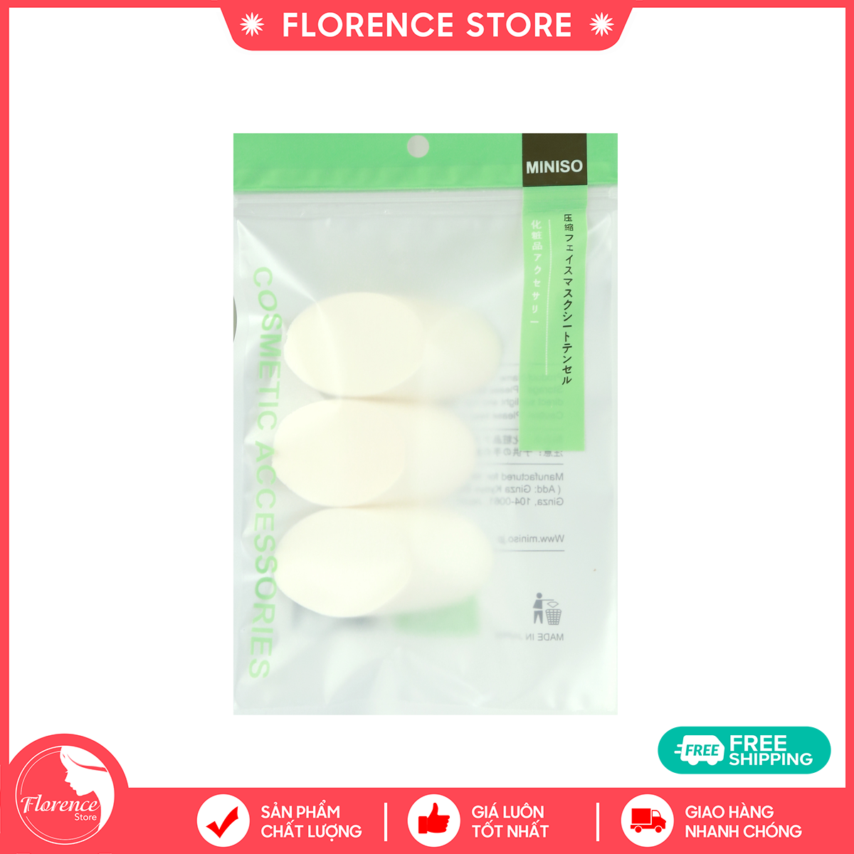 Bông/ Miếng Mút Trang Điểm Tiện Dụng Hình Tròn MINISO( loại 6 miếng và 3 miếng)