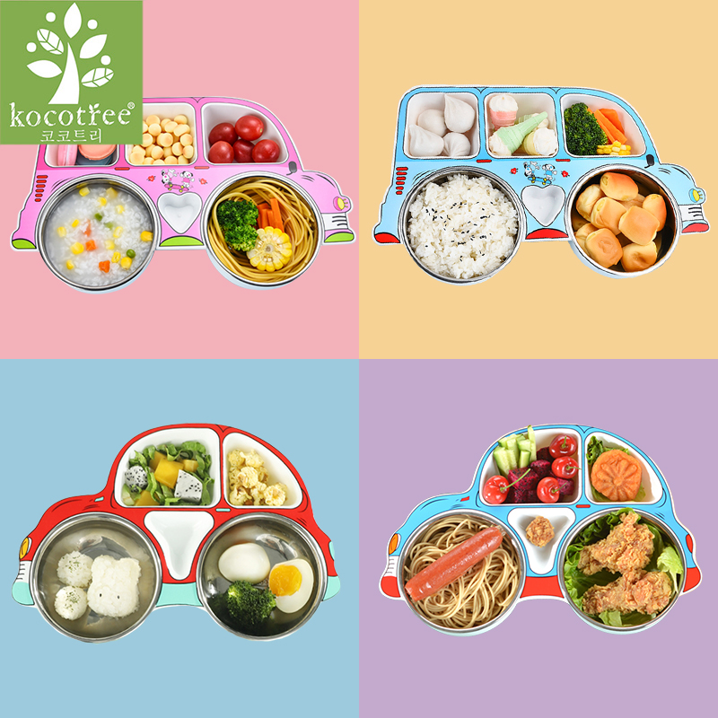 Khay ​đồ ăn dặm cho bé Kocotree, Đĩa ăn hình ô tô hoạt họa chia ngăn , Khay ăn trưa cho trẻ em