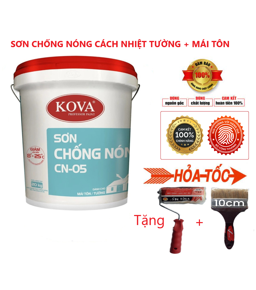 Sơn Chống Nóng KOVA CN 05 Cao Cấp 5kg, Giảm Nhiệt, Chống Hấp Thụ Nhiệt Độ, Bức Xạ Của Mặt Trời, Dùng Chống Nóng Cho Mái Tôn, Mái Ngói, Tường Nhà, Nhà Xưởng Cam Kết Hiệu Quả