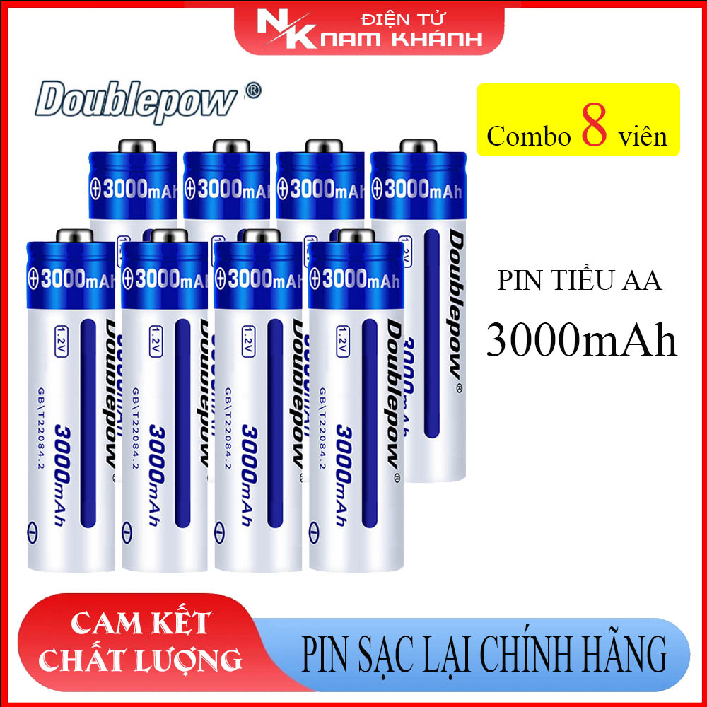 Combo 8 viên Pin tiểu sạc AA 3000mAh Doublepow cao cấp
