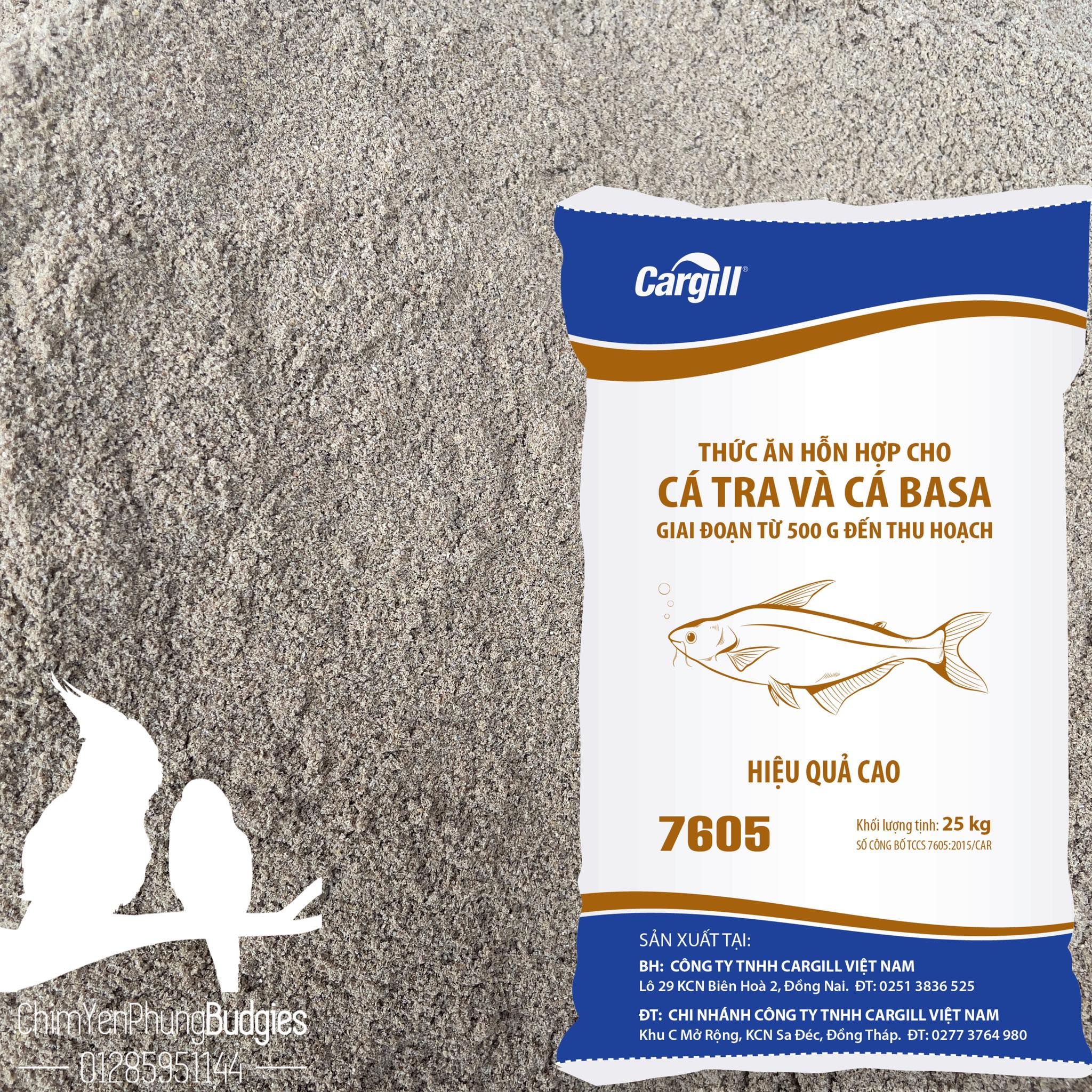 1KG Cám cá tra Cargill 7605 xay sẵn 18% đạm cho cá (da trơn) ăn hoặc dùng câu cá, cám cá cargill câu