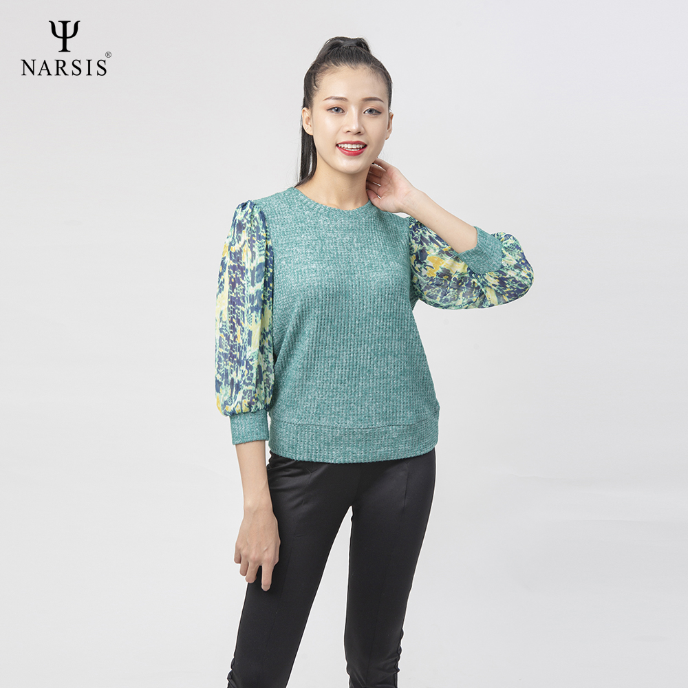 Áo len nữ Narsis L0015 màu xanh phối tay voan