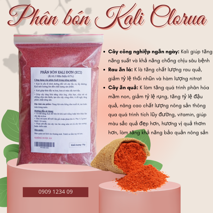 (Combo 2 gói ) Phân Kali (gói 1kg)- tăng khả năng đậu quả, tăng chất lượng nông sản (Vườn Sài Gòn - Vuon Sai Gon)