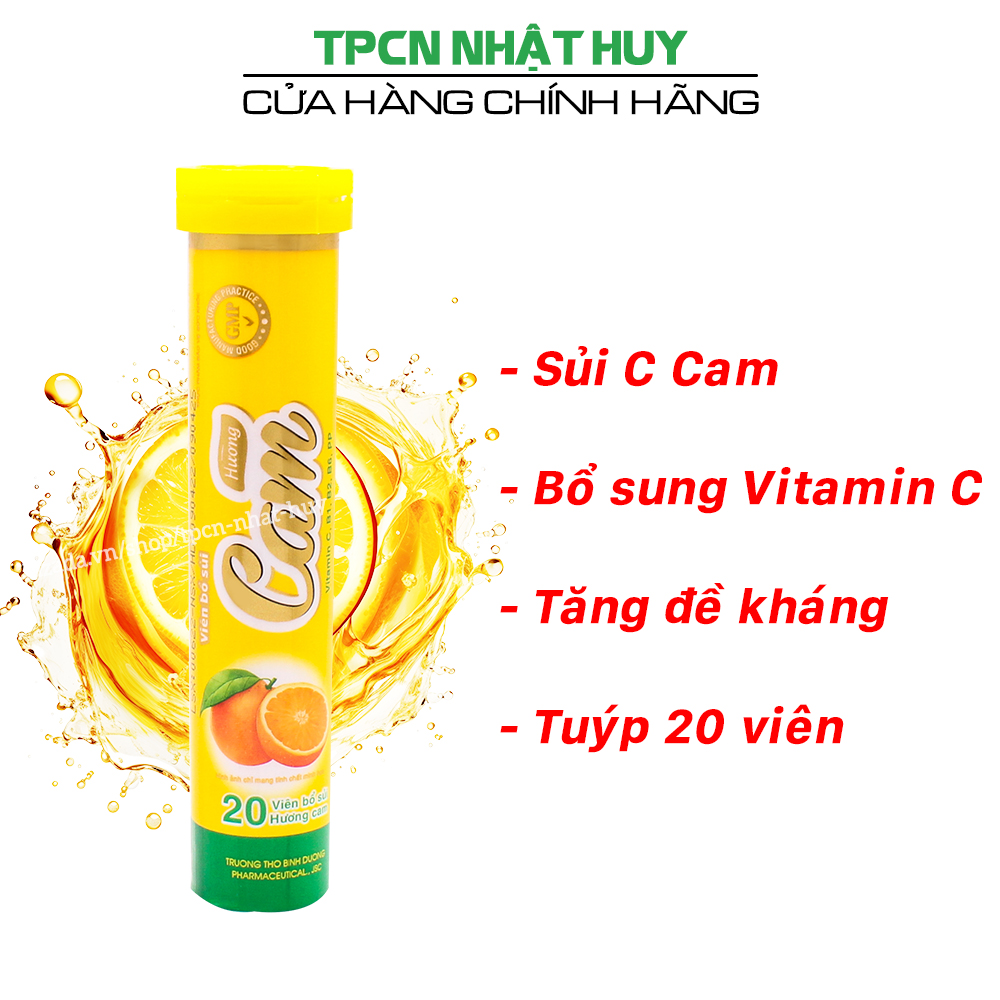 Viên C Sủi Vitamin C hương cam bổ sung vitamin B1 B2 B6 PP tăng cường sức đề kháng - Tuýp 20 viên