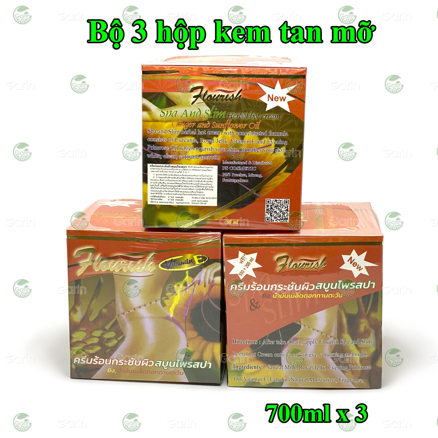 Bộ 3 hộp kem tan mỡ bụng gừng ớt Flourish Thái Lan (700ml x 3) giúp đánh tan mỡ hiệu quả, làm săn chắc vùng bụng, hông, eo, mông và đùi, cho dáng vóc luôn gọn gàng hơn