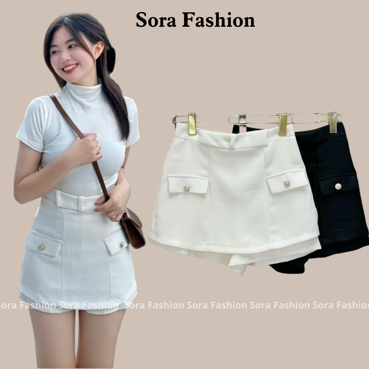 Chân váy chữ a bigsize sora fashion,chân váy dáng a ngắn giả quần chất liệu dạ text có quần trong 117