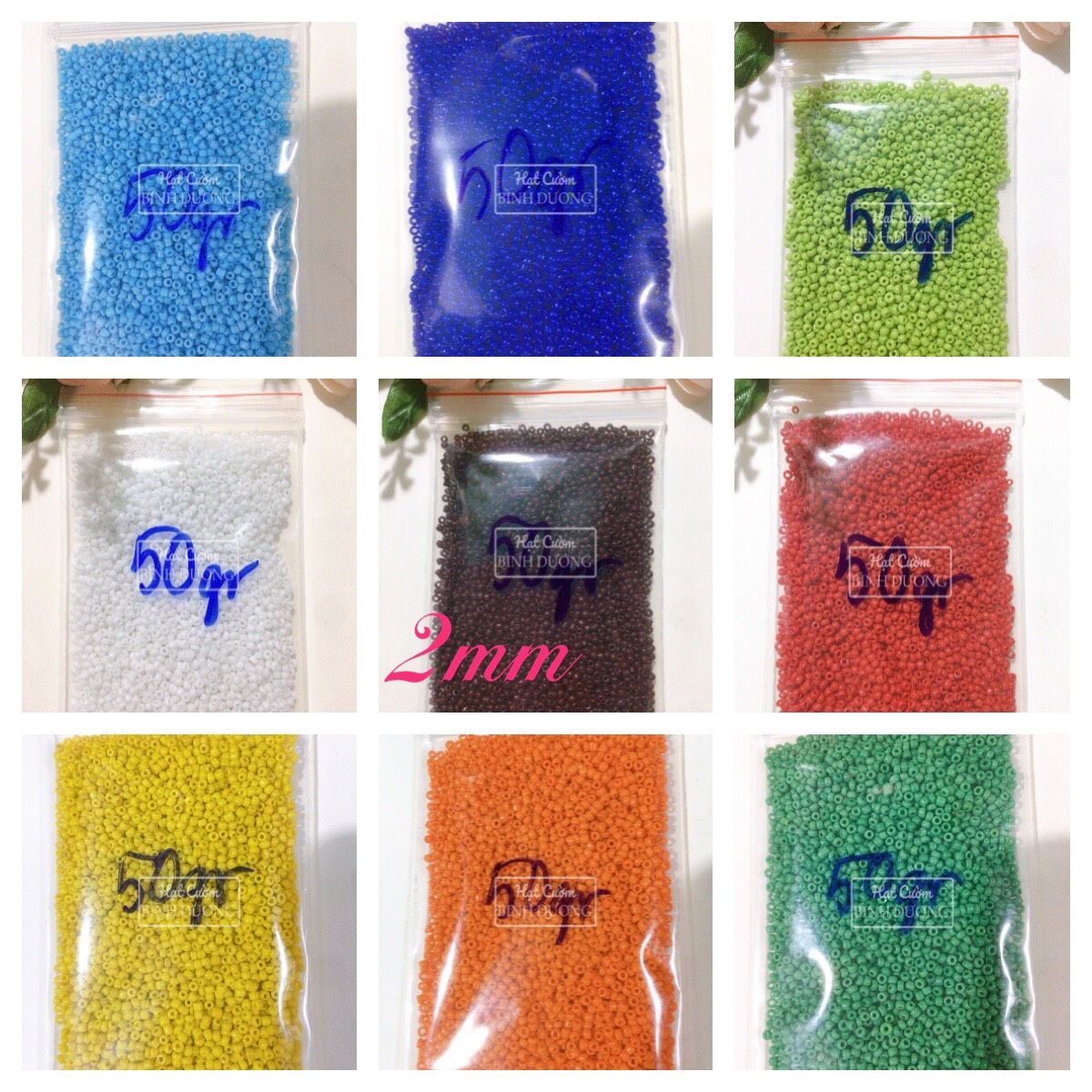 3000 HẠT CƯỜM TẤM ĐỤC 2MM MÀU SẮC ĐẸP DÙNG ĐỂ TRANG TRÍ GÓI 50GR