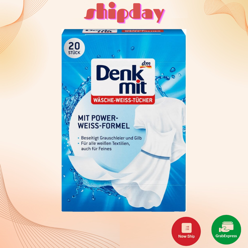 [Hàng Đức] Giấy tẩy trắng quần áo Denkmit Tomlige 20 miếng của Đức, tẩy trắng quần áo